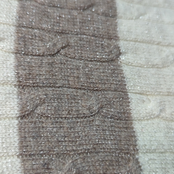 Ann Taylor Loft sz L Shimmering Cable Knit Long Sleeve Striped Sweater - Picture 5 of 7